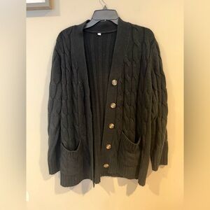 Source Unknown Dark Green Cable Knit Cardigan